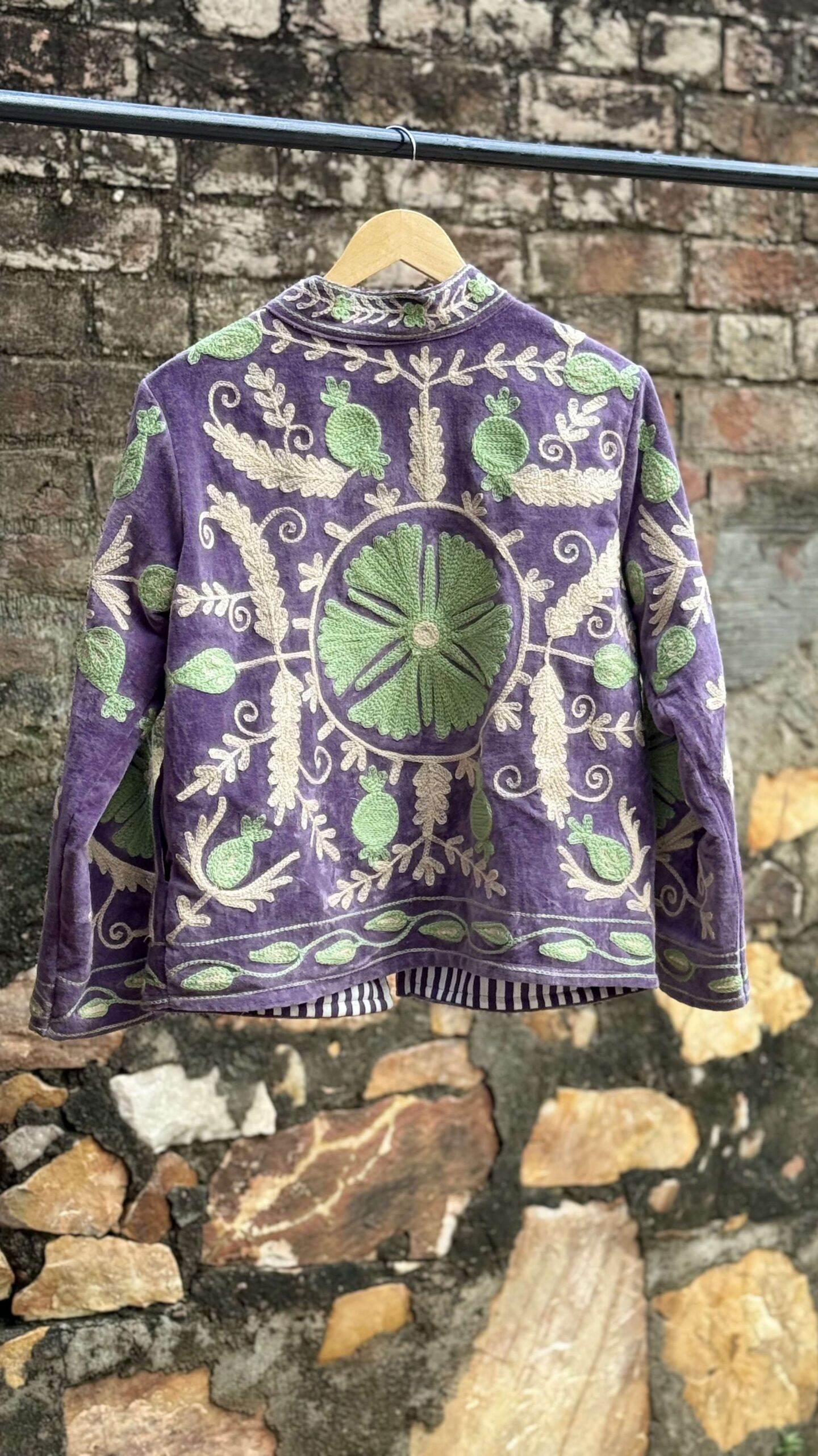 Womens Purple Velvet Embroidered Jacket with Floral Design - Image 8